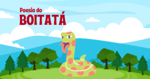 Poesia do Boitatá ilustrada com a serpente de fogo do folclore brasileiro em cenário de floresta e campo