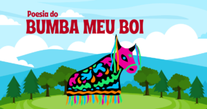 Ilustração do Boi do Bumba Meu Boi, com fantasia colorida, para poesia de folclore infantil