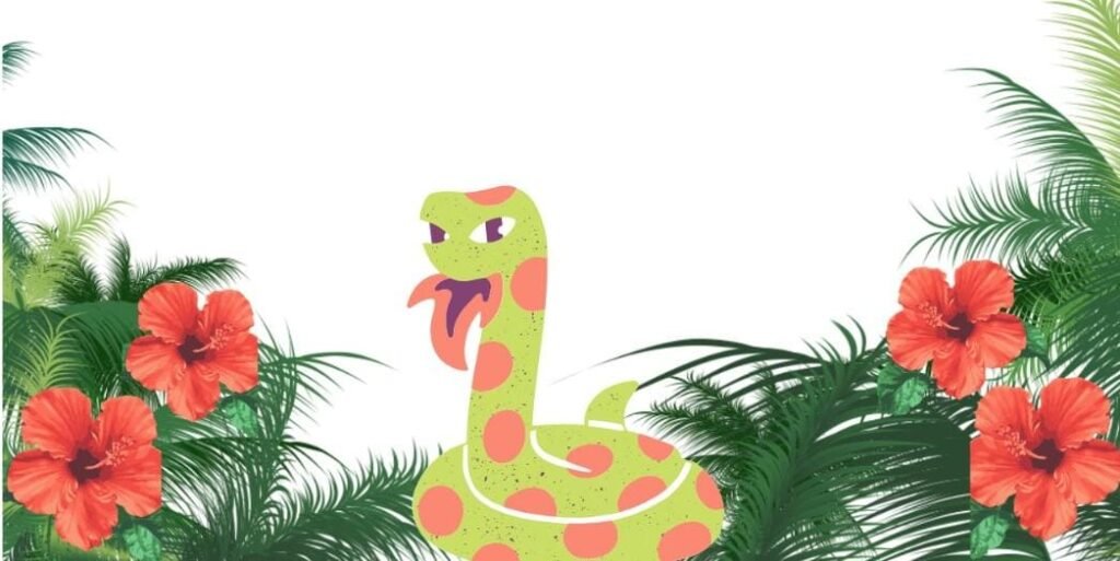 lustração do Boitatá, cobra de fogo do folclore brasileiro, entre flores e vegetação tropical