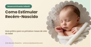 Bebê recém-nascido cercado por cartões de alto contraste, ilustração sobre estimulação nos primeiros meses