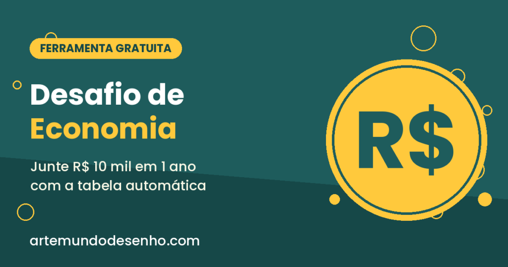 Banner do Desafio de Economia — junte R$ 10 mil em 1 ano