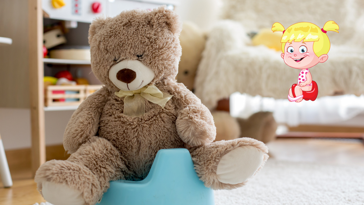 urso de pelúcia sentado no penico