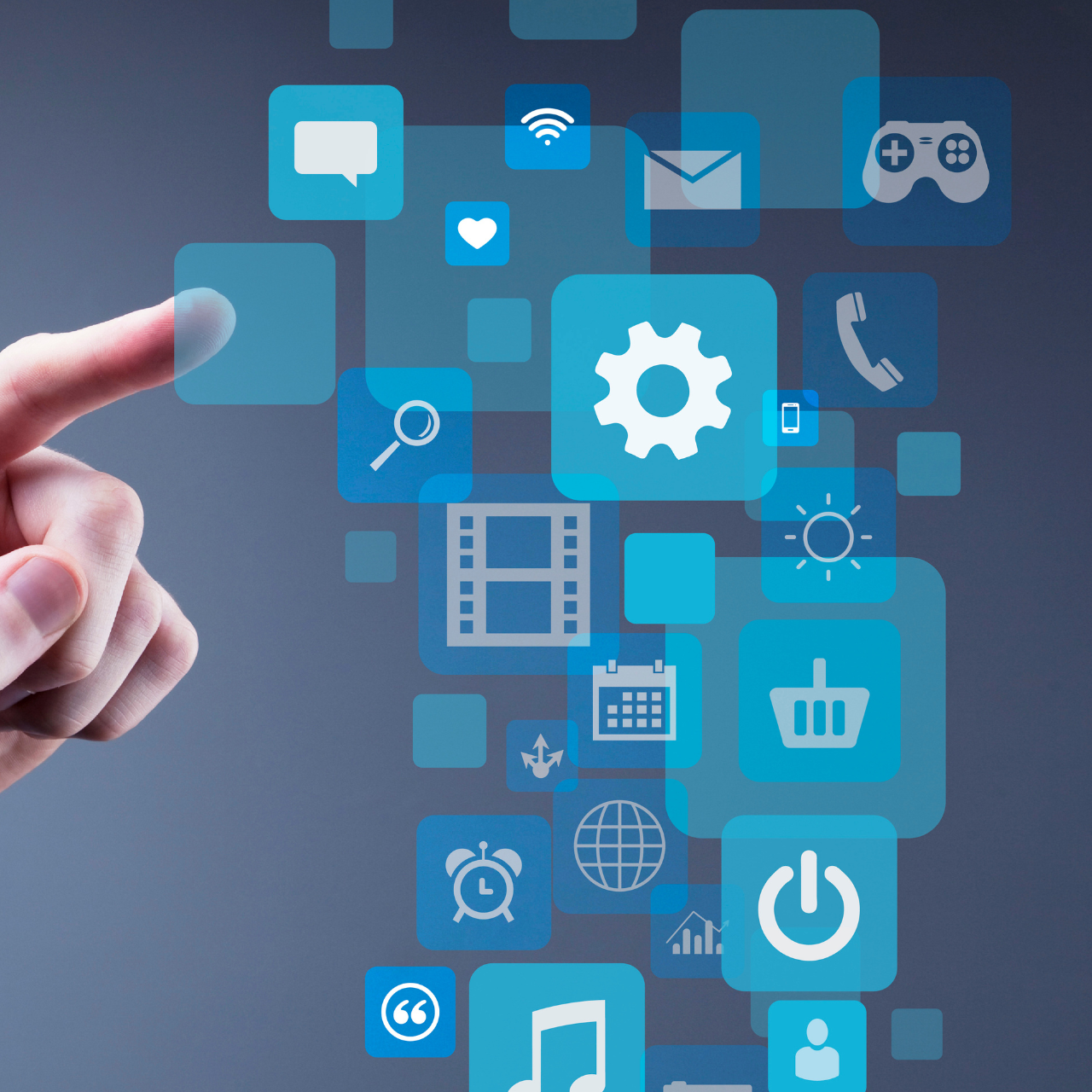 Ícones representando diferentes ferramentas e aplicativos digitais