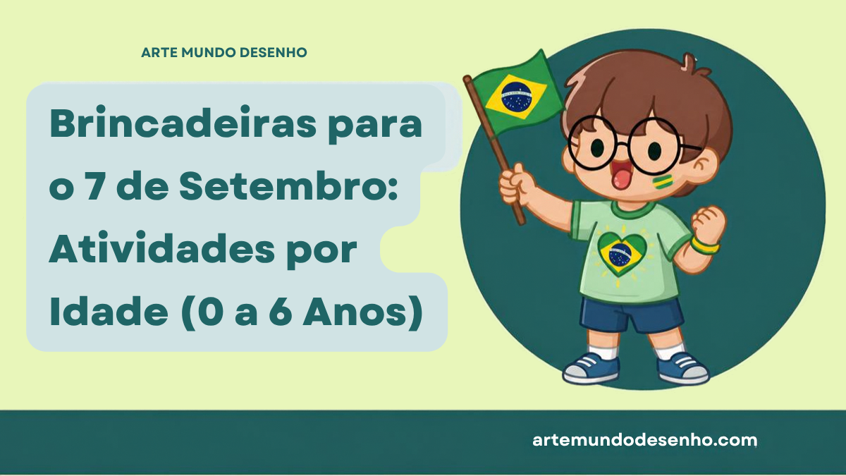 Ilustração de criança segurando bandeira do Brasil, artigo sobre brincadeiras para o 7 de Setembro