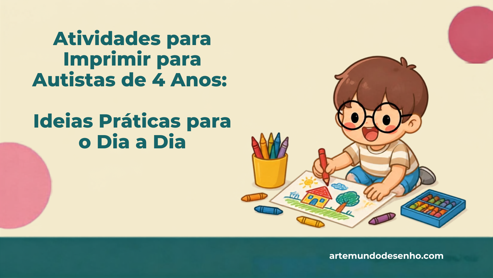 Pepê, mascote da Arte Mundo Desenho, desenhando para o artigo sobre atividades para autistas de 4 anos