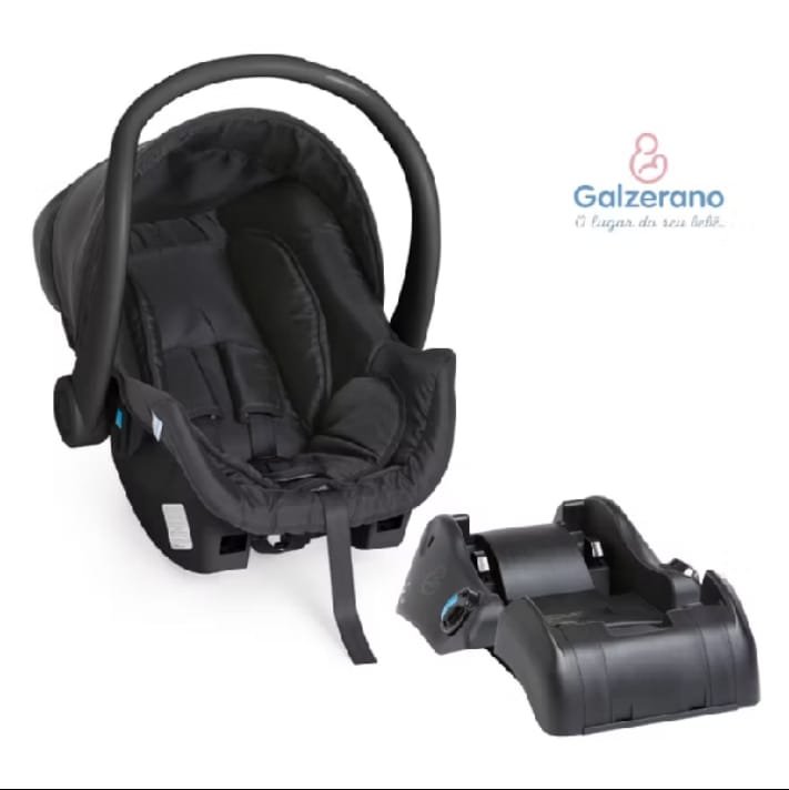 Bebê conforto Galzerano preto com alça, capota e base para instalar no carro