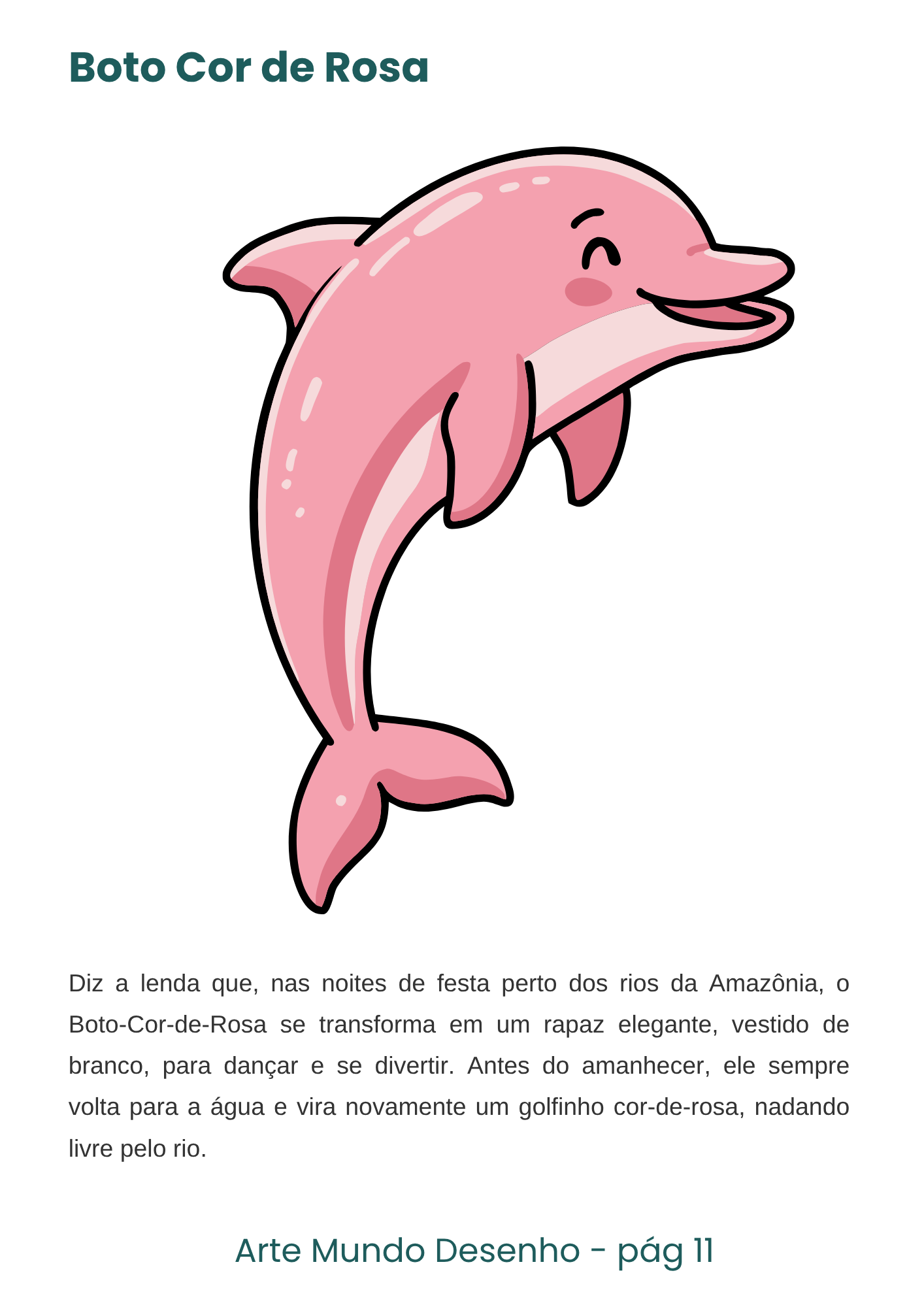 Ilustração do Boto Cor-de-Rosa para colagem, personagem do folclore brasileiro