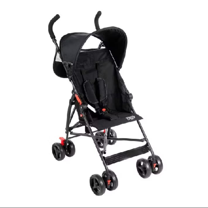 Carrinho de bebê guarda-chuva preto básico com capota e cinto de segurança