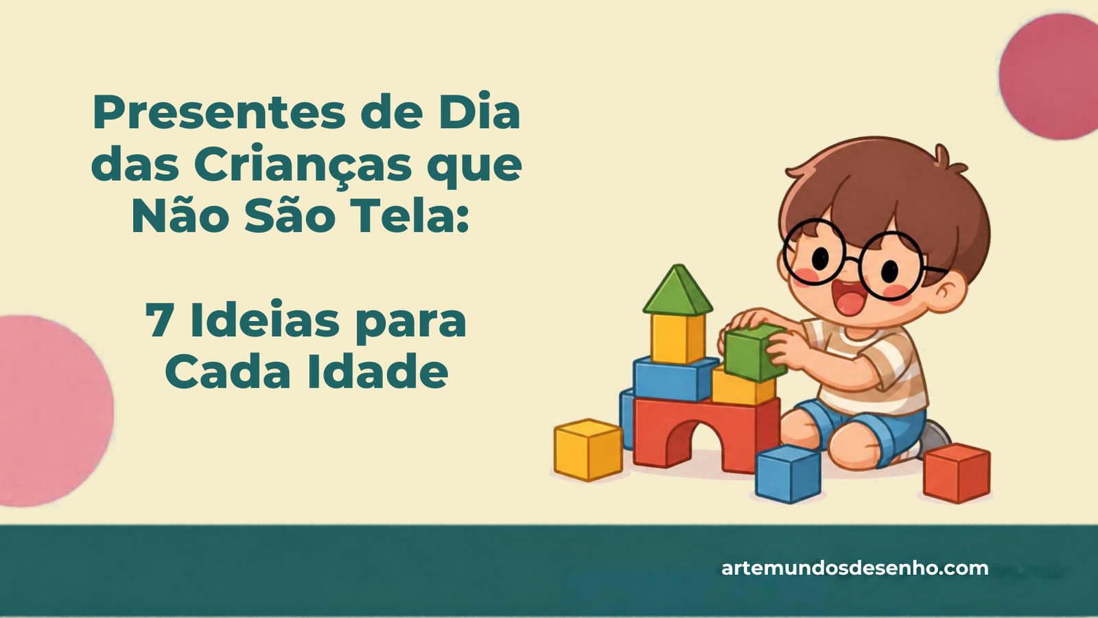 Presentes de Dia das Crianças que não são tela, ilustração com Pepê montando blocos