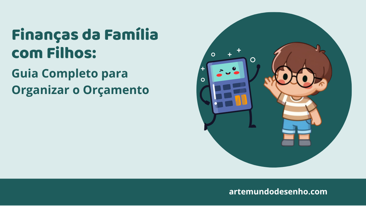 Pepê e a calculadora organizando as finanças da família com filhos