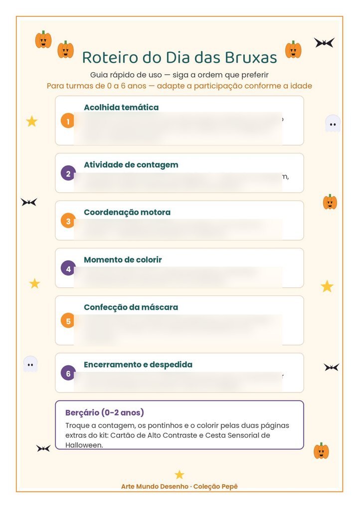 Roteiro do Dia das Bruxas, com 6 passos e adaptação para o berçário