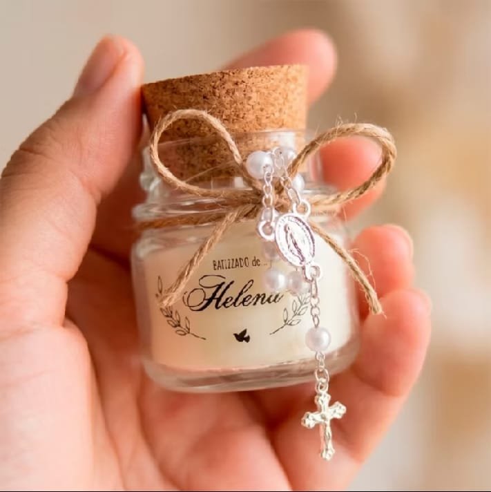 Potinho de vidro personalizado com nome do bebê