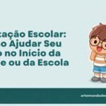 Pepê com uma mochila azul sorridente ao lado do título do artigo