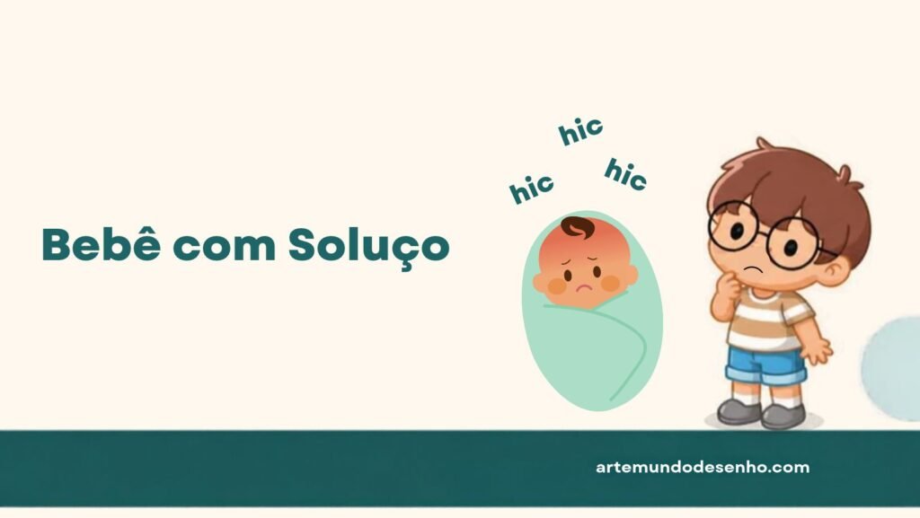 Pepê, mascote do Arte Mundo Desenho, com a legenda Bebê com soluço