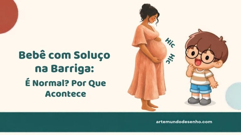 Pepê curioso ao lado de uma gestante com a mão na barriga e a palavra "Hic"