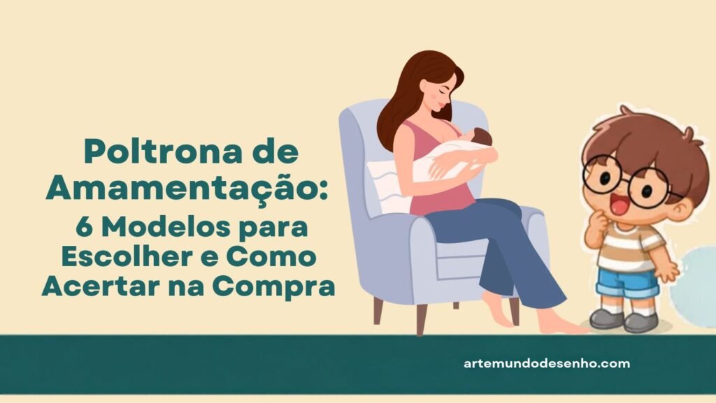 Mãe amamentando o bebê sentada em uma poltrona de amamentação, ao lado do Pepê
