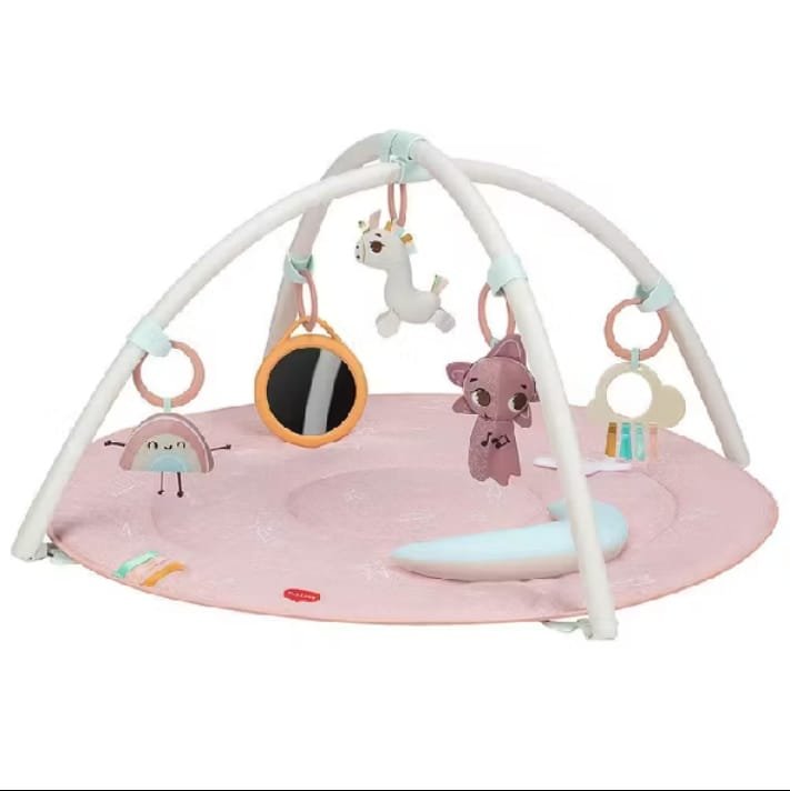 Tapete de atividades redondo rosa Gymini Unicorn Wonderlands, Tiny Love, com arcos e brinquedos de pendurar