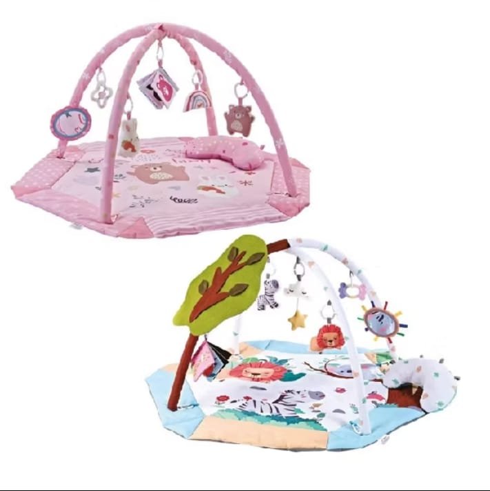 Tapete de atividades para bebê com cercado, ginásio interativo 4x1 Holiday Maxi Baby, em versões azul e rosa